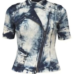 GUESS Indigo Wash Short Sleeve Epaulets Collar Strap Denim Jacket XS Never Worn